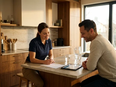 Homeowner and technician reviewing clear upfront pricing at kitchen table