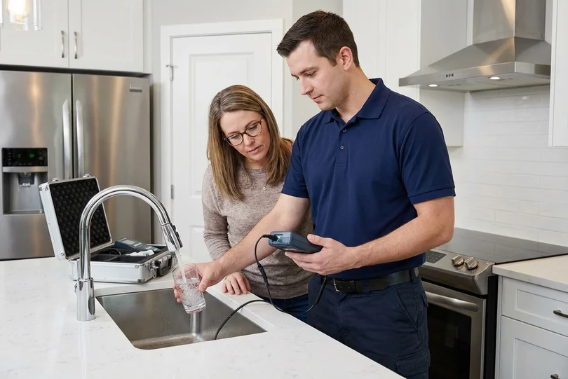 Professional well water quality test in progress