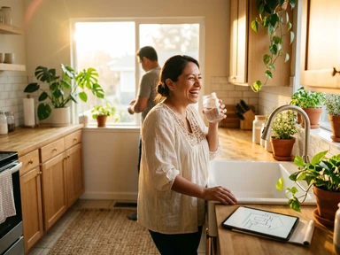 Homeowner enjoying the taste of clean filtered water